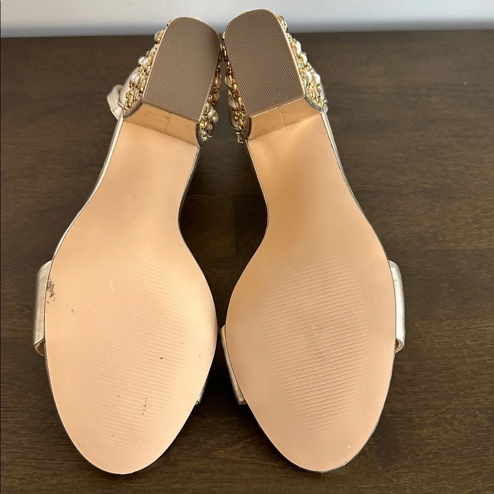 Lilly Pulitzer Amber Lynn Gold Embellished Sandal Block Heel Size 10 - Picture 8 of 13